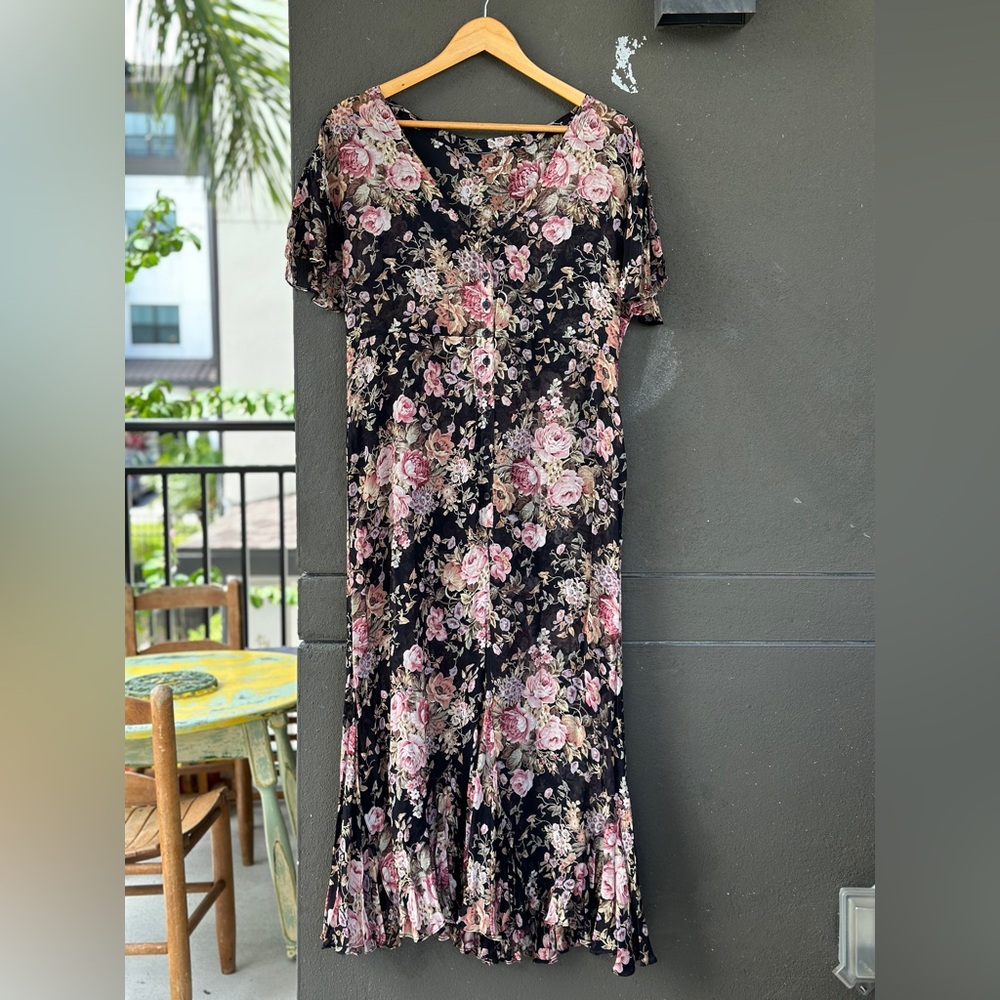 Romantic Sexy Grunge VTG ‘90s Sheer Black Chiffon Loose Draped Batwing Sundress